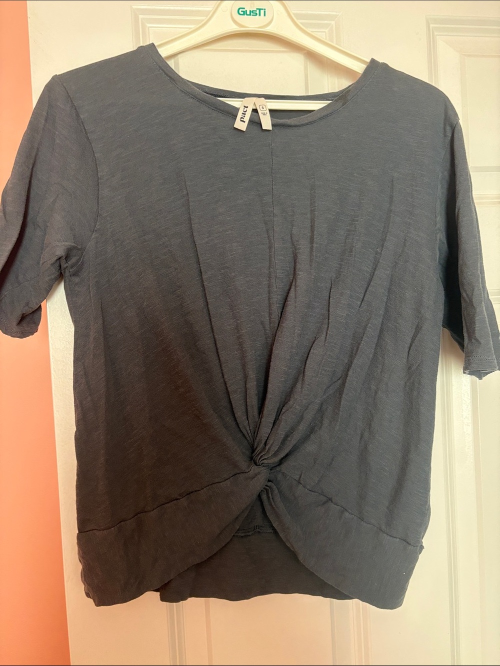 Pact 100% Organic Cotton Charcoal Twist-Front Short Sleeve Tee